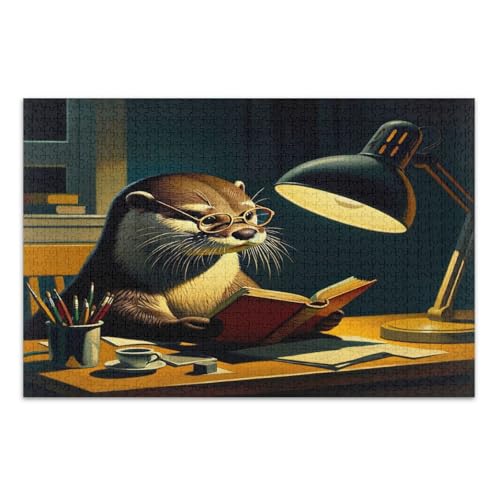 Focused Otter Desk Brown Puzzles Adult Jigsaw Puzzles 1000 Pieces with Letters on Back Funny Puzzles von Joitme
