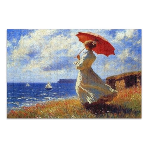 Frau Roter Regenschirm Blau Puzzles Erwachsene Puzzles 1000 Teile mit Buchstaben auf der Rückseite Lustige Erwachsene Puzzles von Joitme