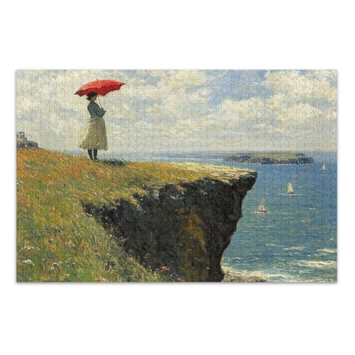 Frau Roter Regenschirm Puzzle Pizzles 1000 Puzzles für Erwachsene mit Buchstaben auf der Rückseite Lustige Puzzles von Joitme
