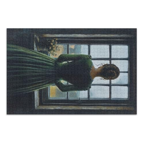 Frau Rückfenster Grün Puzzle, Puzzle 1000 Teile Erwachsene, mit Buchstaben auf Rückseite, Puzzle Erwachsene von Joitme
