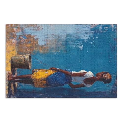 Frau Wassereimer Blau Puzzle Puzzle Puzzles für Erwachsene 1000 Teile mit Buchstaben auf der Rückseite Lustige Puzzles für Erwachsene von Joitme