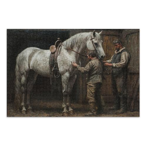 Friedliche Pferde Stall Braun Puzzles Erwachsene Puzzle 1000 Teile mit Buchstaben auf der Rückseite Lustige Puzzles für Erwachsene von Joitme