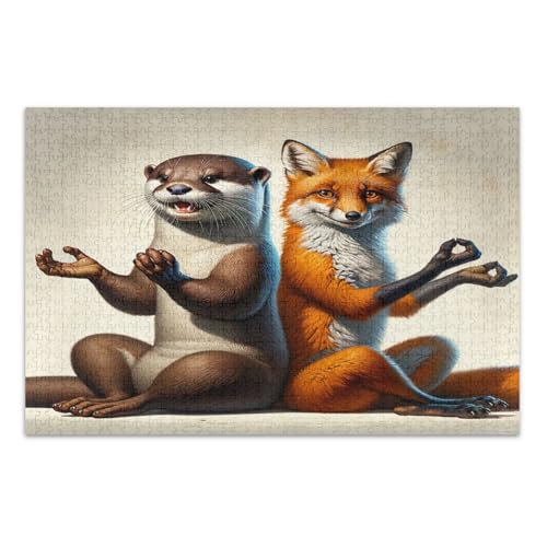 Fröhlicher Otter Fuchs Braune Puzzles, Puzzles Erwachsene, mit Buchstaben auf der Rückseite, 1000 Teile Puzzles für Erwachsene von Joitme