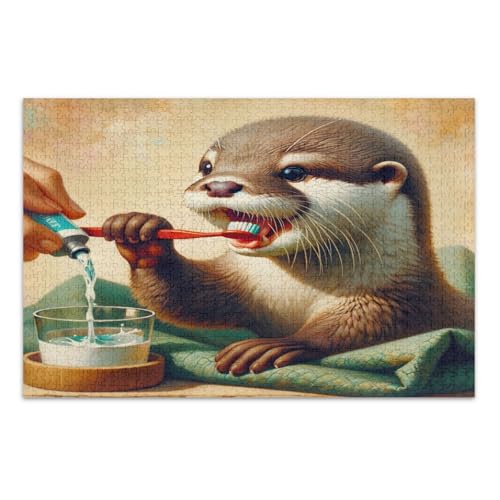 Gentle Otter Hygiene Grüne Puzzles, Puzzles 1000 Teile für Erwachsene, mit Buchstaben auf Rückseite, Puzzles Erwachsene von Joitme