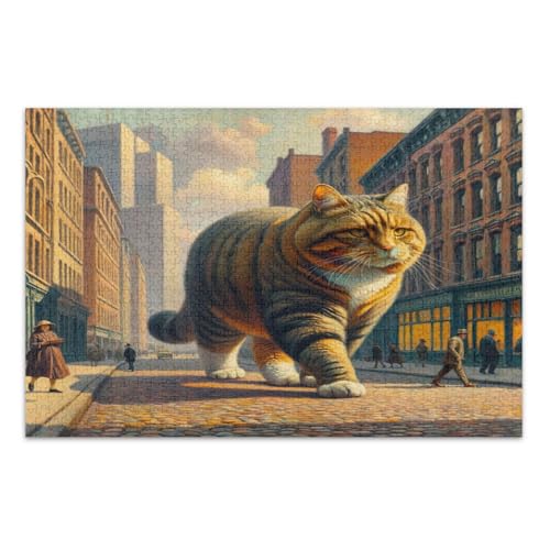 Giant Cat City Brown Puzzle Puzzles mit Buchstaben auf der Rückseite für Erwachsene 1000 Teile mit Buchstaben auf der Rückseite Lustige Erwachsenenpuzzles von Joitme