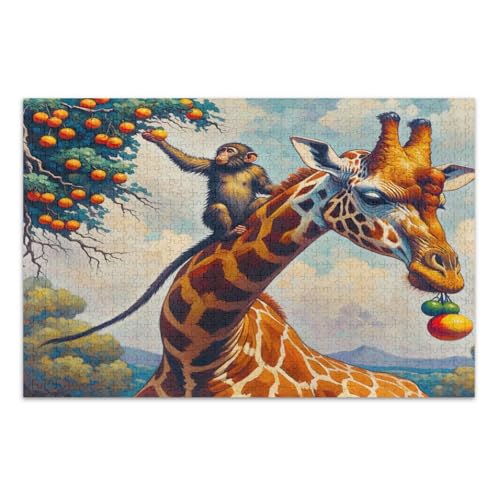 Giraffenbaum Blau Puzzle Jigsaw, 1000 Teile Puzzles für Erwachsene mit Buchstaben auf der Rückseite, 1000 Teile Puzzle für Erwachsene von Joitme