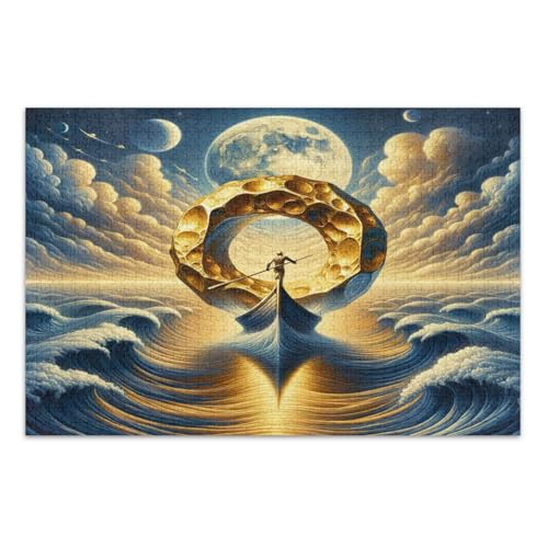 Golden Boat Wave Gold Puzzle Jigsaw, 1000 Teile Puzzle für Erwachsene mit Buchstaben auf der Rückseite, Puzzle für Erwachsene von Joitme