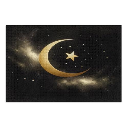 Golden Crescent Star Black Puzzles Jigsaw, 1000 Piece Jigsaw Puzzles for Adults with Letters on Back Adult Jigsaw Puzzles von Joitme