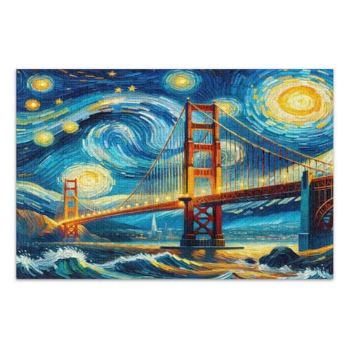 Golden Gate Bridge Night Puzzle Erwachsene Puzzle mit Buchstaben auf der Rückseite 1000 Puzzles für Erwachsene von Joitme