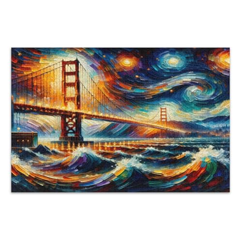 Golden Gate Bridge Night Puzzles, 1000 Teile Puzzles für Erwachsene, mit Buchstaben auf der Rückseite, lustige Erwachsenenpuzzles von Joitme