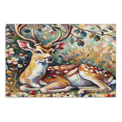 Graceful Deer Nature Green Puzzle, Puzzle Erwachsene, mit Buchstaben auf Rückseite, 1000 Teile Puzzle für Erwachsene von Joitme