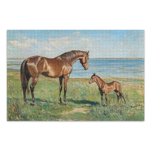 Horse Green Puzzles Jigsaw, 1000 Puzzles für Erwachsene, mit Buchstaben auf der Rückseite, Erwachsene Puzzles von Joitme