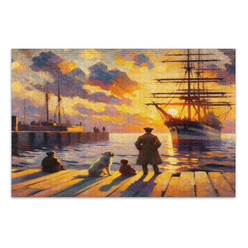 Impressionist Harbor Sunset Jigsaw Puzzle, Erwachsene Puzzle 1000 Teile, mit Buchstaben auf Rückseite, Puzzles Erwachsene von Joitme