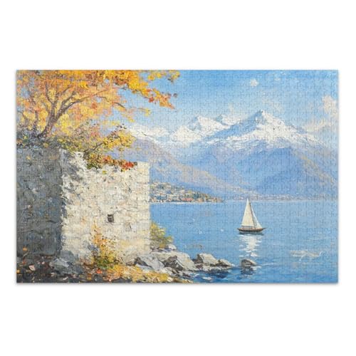 Lake Mountain Sail White Jigsaw Puzzle, 1000 Teile Puzzle für Erwachsene, mit Buchstaben auf der Rückseite, lustige Puzzles für Erwachsene von Joitme