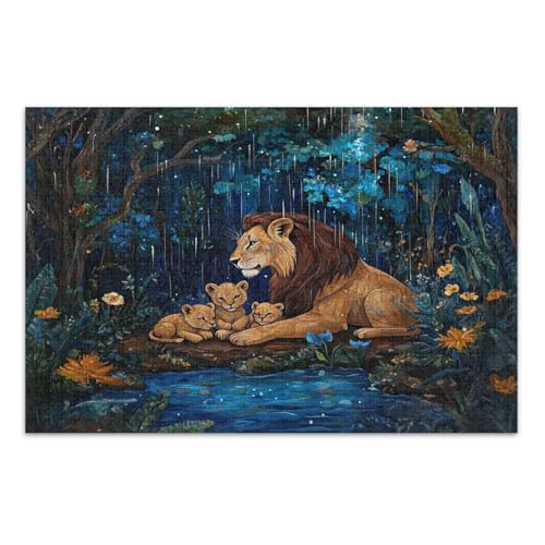 Lioness Cubs Jungle Green Jigsaw Pizzles, 1000 Puzzles für Erwachsene, mit Buchstaben auf der Rückseite, Puzzles Erwachsene von Joitme