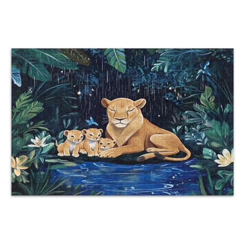 Löwin Cubs Jungle Green Puzzle, 1000 Teile Puzzle für Erwachsene, mit Buchstaben auf der Rückseite, 1000 Teile Puzzles für Erwachsene von Joitme