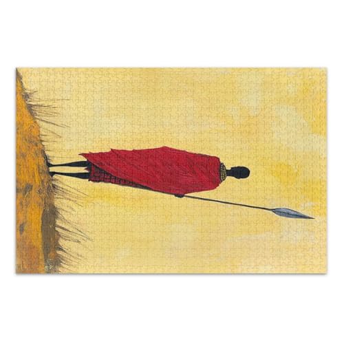 Maasai Warrior Red Yellow Puzzles Jigsaw, 1000 Puzzles für Erwachsene, mit Buchstaben auf der Rückseite, Erwachsenenpuzzle von Joitme
