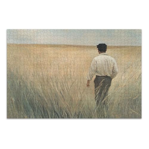 Man Weizenfeld Beige Puzzles Jigsaw, 1000 Puzzles für Erwachsene, mit Buchstaben auf der Rückseite, Lustige Puzzles für Erwachsene von Joitme