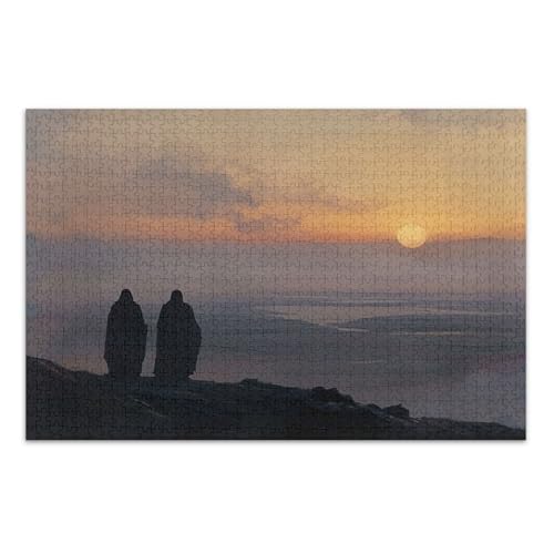 Mountain Top Sunset Gray Puzzles, 1000 Teile Puzzle für Erwachsene, mit Buchstaben auf der Rückseite, lustige Puzzles von Joitme