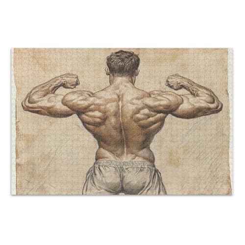 Muscular Back Sketch Beige Puzzles Erwachsene Puzzles mit Buchstaben auf der Rückseite Puzzles 1000 Teile für Erwachsene von Joitme