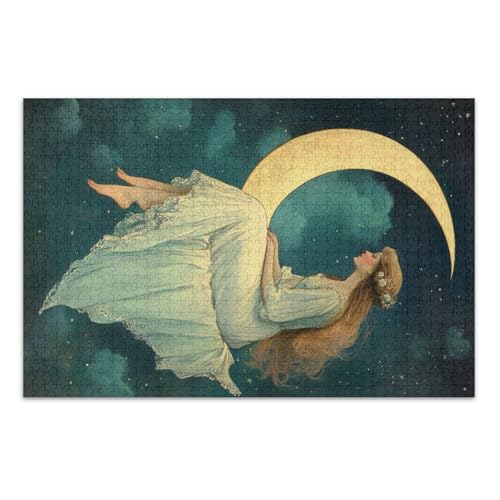 Mystical Moon Woman Gold Puzzle Erwachsene Puzzles mit Buchstaben auf der Rückseite Erwachsene Puzzle 1000 Teile von Joitme