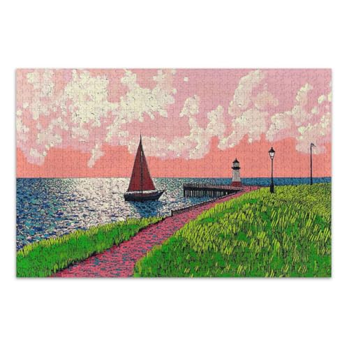 Nordsee Sonnenuntergang Rosa Puzzle Erwachsene Puzzles mit Buchstaben auf Rückseite Puzzle 1000 Teile Erwachsene von Joitme