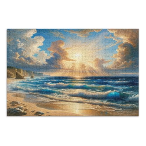 Ocean Wave Blue Puzzles Jigsaw, 1000 Teile Puzzles für Erwachsene, mit Buchstaben auf der Rückseite, lustige Puzzles für Erwachsene von Joitme