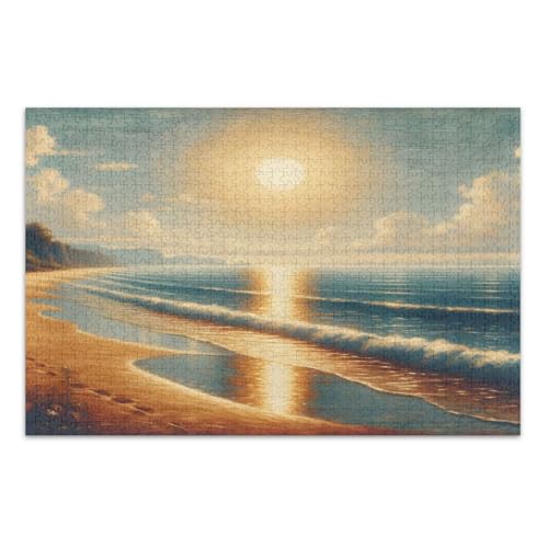 Ozean Sonnenuntergang Orange Puzzle 1000 Puzzles für Erwachsene mit Buchstaben auf der Rückseite, Puzzles für Erwachsene von Joitme