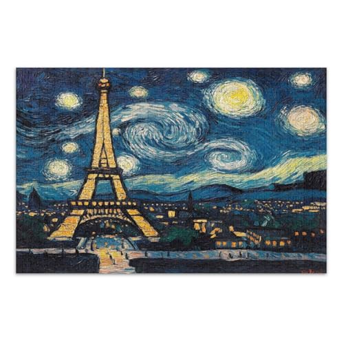 Paris Eiffeltuch Sternennacht Puzzles Puzzles für Erwachsene mit Buchstaben auf der Rückseite Erwachsene Puzzle 1000 Teile von Joitme