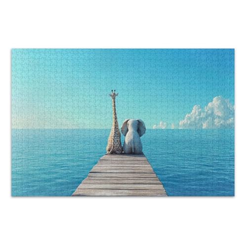 Peaceful Giraffe Elefant Blau Puzzle Spiele Erwachsene mit Buchstaben auf der Rückseite 1000 Puzzles für Erwachsene von Joitme