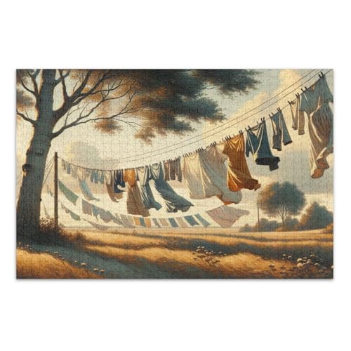 Peaceful Laundry Day Beige Puzzles 1000 Teile Puzzles für Erwachsene mit Buchstaben auf Rückseite Lustige Puzzles von Joitme