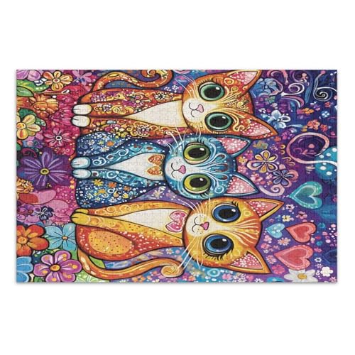 Puzzle mit bunten Katzen, violett, Puzzles mit Buchstaben auf der Rückseite, für Erwachsene, 1000 Teile, mit Buchstaben auf der Rückseite, Erwachsenen-Puzzles Puzzle mit bunten Katzen, violett, Puzzles mit Buchstaben auf der Rückseite, für Erwachsene, 1000 Teile, mit Buchstaben auf der Rückseite, Erwachsenen-Puzzles von Joitme