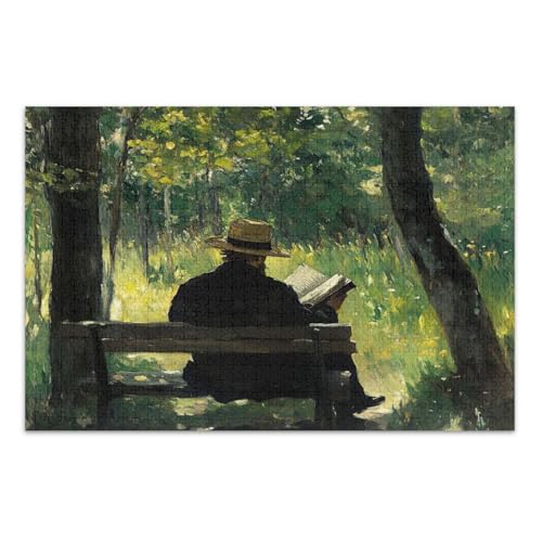 Reader Park Bench Grünes Puzzle, Puzzles 1000 Teile für Erwachsene, mit Buchstaben auf der Rückseite, Lustige Puzzles von Joitme