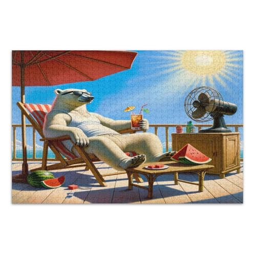 Relaxed Bear Summer Yellow Puzzle, Puzzle für Erwachsene, mit Buchstaben auf der Rückseite, 1000 Teile Puzzles für Erwachsene von Joitme
