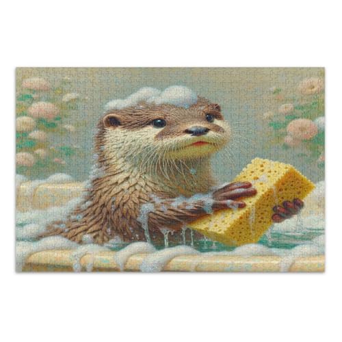 Relaxed Otter Bath Beige Puzzle, 1000 Puzzles für Erwachsene, mit Buchstaben auf der Rückseite, Puzzle Erwachsene von Joitme