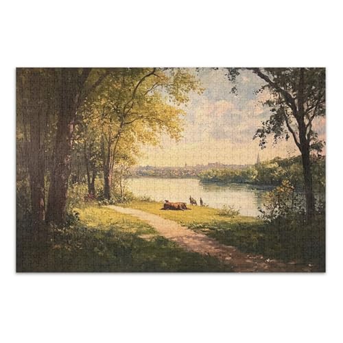 Resting Cows River Yellow Puzzle Jigsaw, 1000 Puzzles für Erwachsene, mit Buchstaben auf der Rückseite, Puzzles für Erwachsene Resting Cows River Yellow Puzzle Jigsaw, 1000 Puzzles für Erwachsene, mit Buchstaben auf der Rückseite, Puzzles für Erwachsene von Joitme