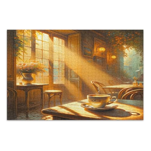 Rustikales Cafe Morning Beige Puzzles Jigsaw, Puzzle für Erwachsene, mit Buchstaben auf der Rückseite, 1000 Teile Puzzle für Erwachsene von Joitme