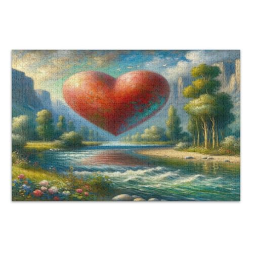 Schwimmendes Herz Rot Puzzle Puzzle Erwachsene Puzzles mit Buchstaben auf der Rückseite 1000 Puzzles für Erwachsene von Joitme