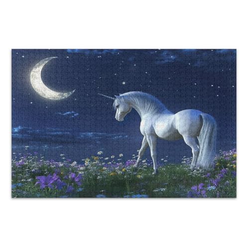 Silver Mane Unicorn Blue Puzzle, Adult Jigsaw Puzzles 1000 Pieces with Letters on Back 1000 Piece Puzzles for Adults von Joitme