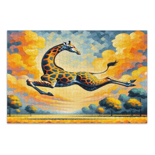 Skurrile Giraffe Sky Orange Puzzle Erwachsene Puzzles 1000 Teile mit Buchstaben auf der Rückseite Erwachsene Puzzle von Joitme