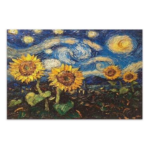 Sonnenblumen Sternennacht Puzzle Puzzle 1000 Teile Puzzle für Erwachsene mit Buchstaben auf Rückseite Erwachsene Puzzle von Joitme