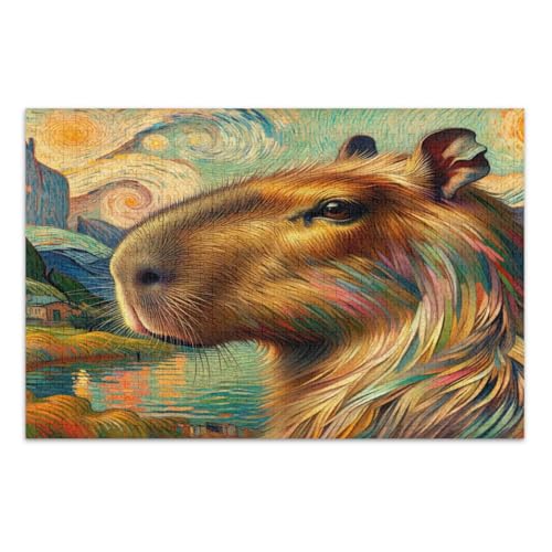 Starry Capybara Orange Puzzles Puzzles für Erwachsene 1000 Teile mit Buchstaben auf der Rückseite Lustige Puzzles von Joitme