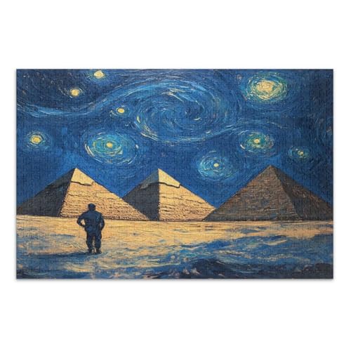 Starry Pyramid Blue Jigsaw Pizzles 1000 Puzzles für Erwachsene mit Buchstaben auf der Rückseite Puzzle für Erwachsene von Joitme