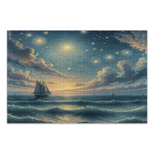 Sternennacht Blau Puzzles 1000 Teile Puzzles für Erwachsene mit Buchstaben auf der Rückseite Erwachsene Puzzle von Joitme