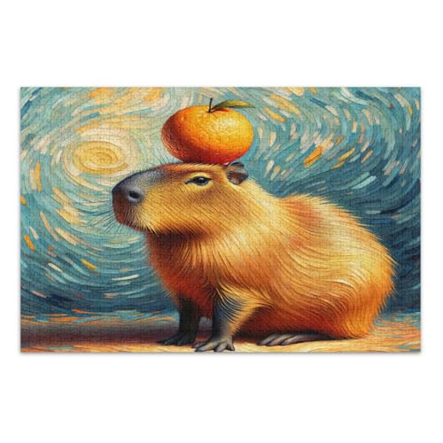 Sternennacht Capybara Blau Puzzle Pizzles Puzzles Erwachsene mit Buchstaben auf der Rückseite Puzzles für Erwachsene 1000 Teile von Joitme