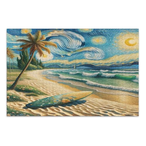 Sternennacht Strand Blau Puzzle 1000 Teile Puzzle für Erwachsene mit Buchstaben auf Rückseite Puzzle Erwachsene von Joitme