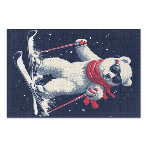Verspielte Eisbär Skifahren Marine Puzzles Puzzle Erwachsene Puzzles mit Buchstaben auf der Rückseite 1000 Puzzles für Erwachsene von Joitme
