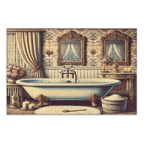 Vintage Bath Beige Puzzles, 1000 Teile Puzzle für Erwachsene, mit Buchstaben auf der Rückseite, lustige Puzzles für Erwachsene Vintage Bath Beige Puzzles, 1000 Teile Puzzle für Erwachsene, mit Buchstaben auf der Rückseite, lustige Puzzles für Erwachsene von Joitme