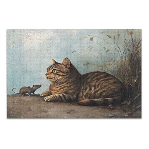 Vintage Tabby Cat Brown Puzzle, 1000 Teile Puzzles für Erwachsene, mit Buchstaben auf der Rückseite, Lustige Puzzles für Erwachsene Vintage Tabby Cat Brown Puzzle, 1000 Teile Puzzles für Erwachsene, mit Buchstaben auf der Rückseite, Lustige Puzzles für Erwachsene von Joitme