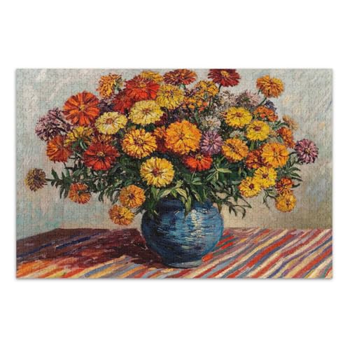 Vintage Zinnia Marigold Red Jigsaw Puzzles, Adult Jigsaw Puzzles 1000 Pieces with Letters on Back Fun Puzzles for Adults von Joitme